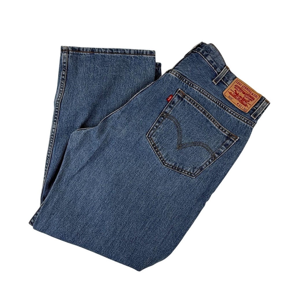 Levi's 505 Regular Fit Jeans Men W42 L30 Blue Denim Straight Leg Classic
